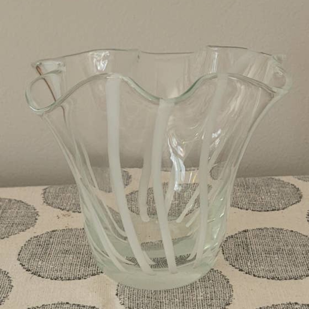 Clear and White Wavy Glass Vase